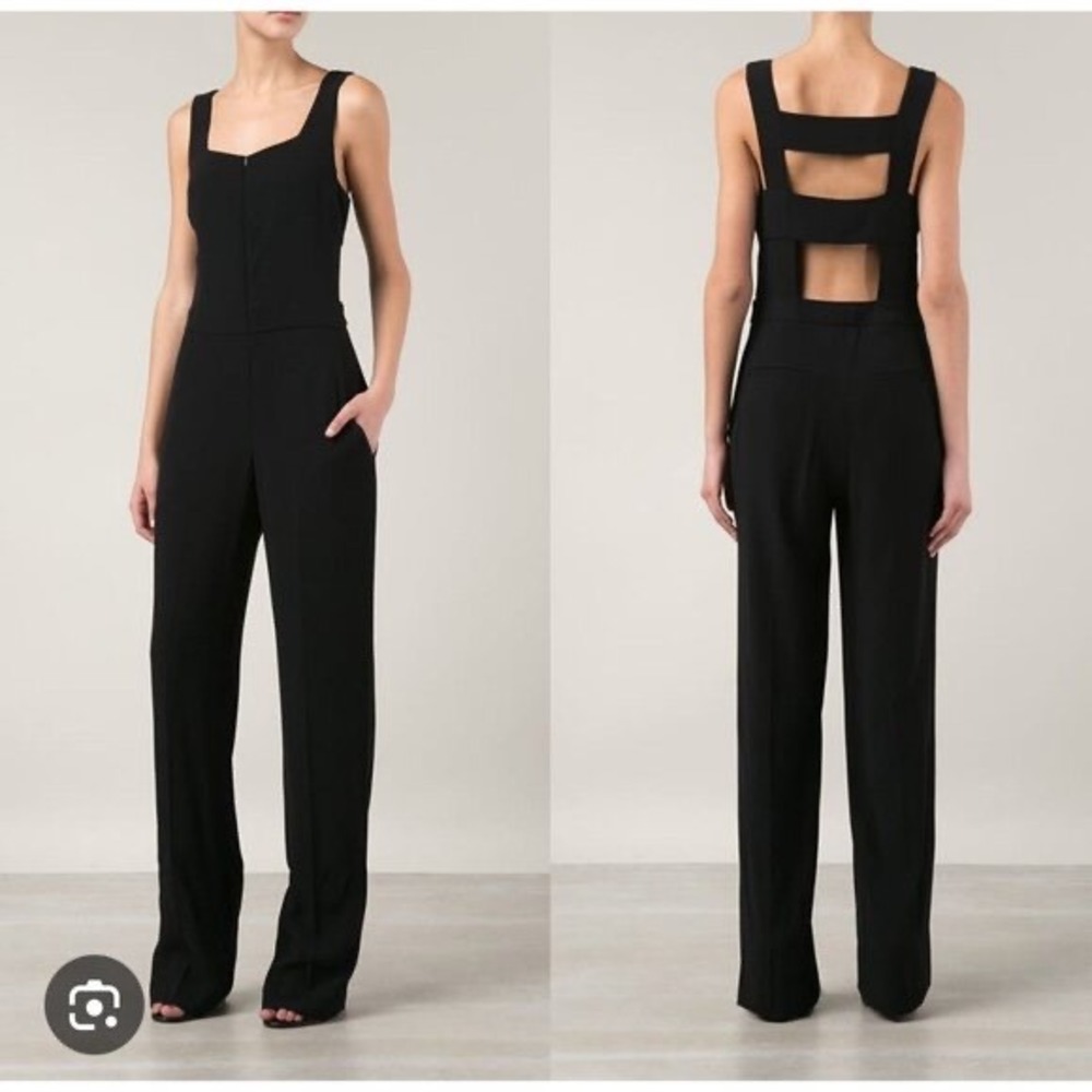 A.L.C. Reed‎ Jumpsuit Black Wide Leg Cutout Back Women Size 0 Crepe Front Zip